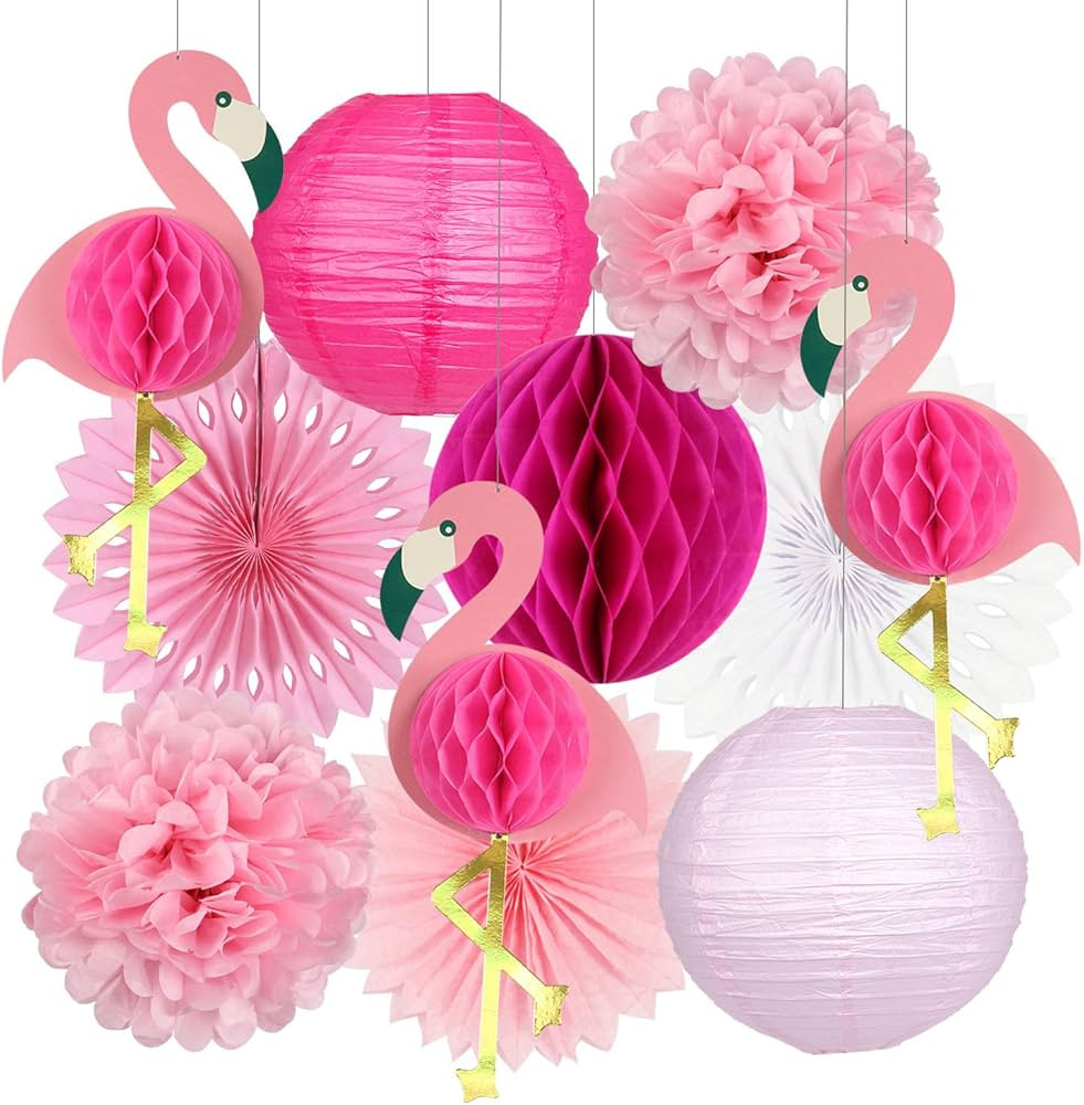 Tropical Party Decorations Pink Flamingo Party Supplies Pom Poms Paper Flowers Tissue Paper Fan P... | Amazon (US)