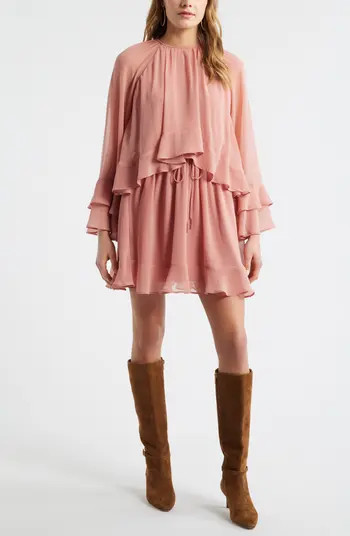 Tiered Long Sleeve Chiffon Minidress | Nordstrom