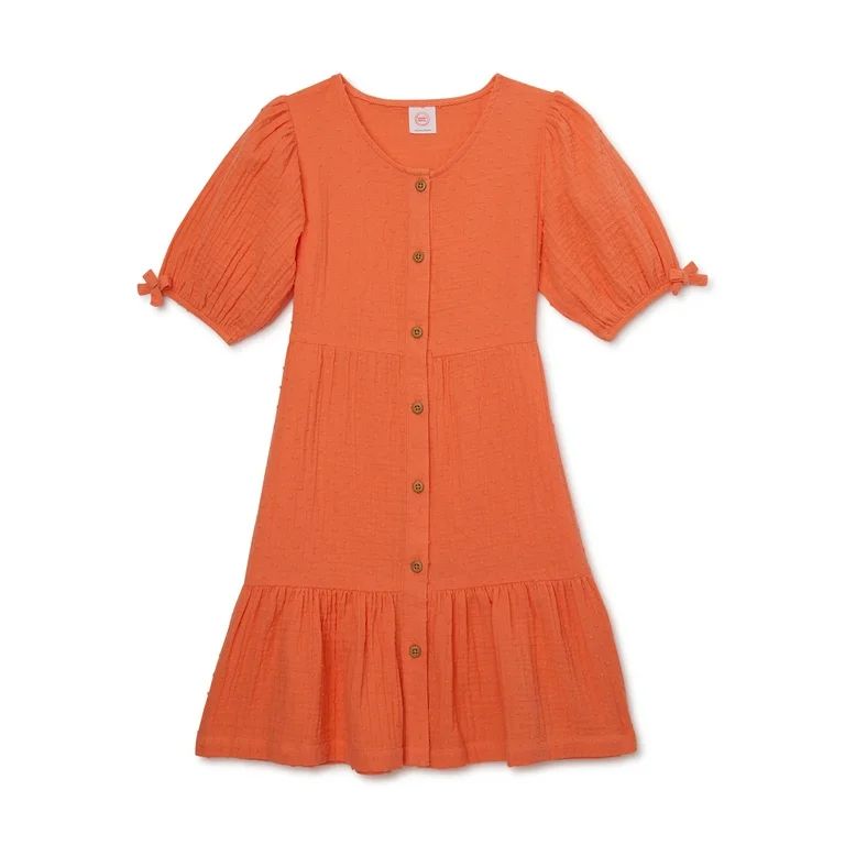 Wonder Nation Girls Woven Button Down Dress with Ruffle Hem, Sizes 4-18 - Walmart.com | Walmart (US)