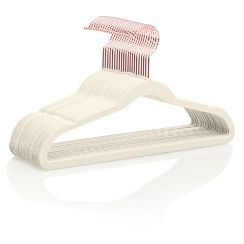 MIZGI Kids Velvet Hangers,Non-Slip Big Kids Hangers,14 Inch Hangers for Youth,Teen Clothes,Pack of 50（Ivory/Rosegold） | Amazon (US)