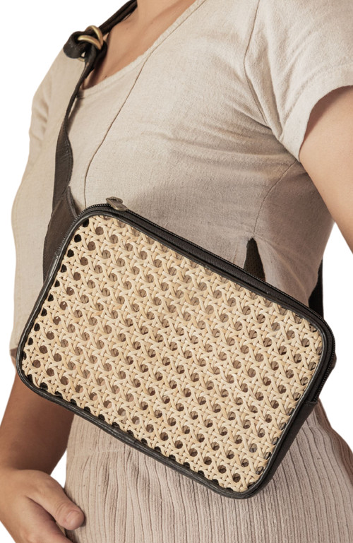 Village Thrive Vera Leather and Cane Belt Bag in Black at Nordstrom | Nordstrom