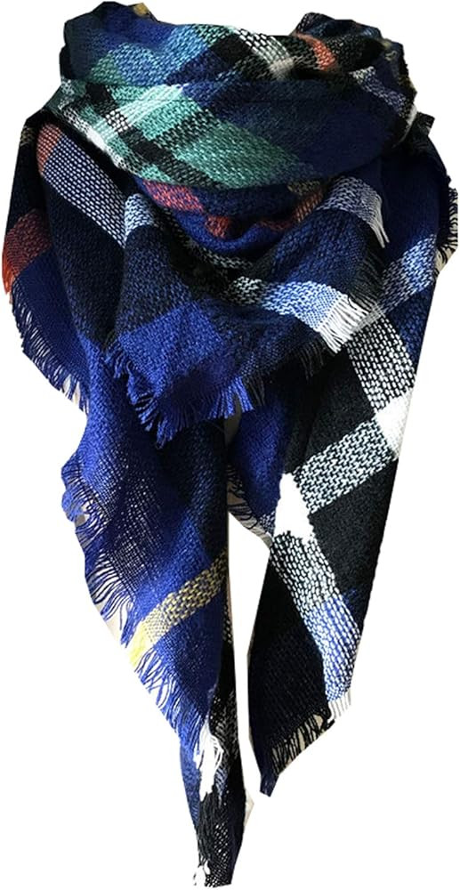 Wander Agio Womens Warm Long Shawl Wraps Large Scarves Knit Cashmere Feel Plaid Triangle Scarf | Amazon (US)