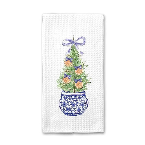CANARY ROAD Chinoiserie Orange Christmas Tree Towel | Christmas Chinoiserie Kitchen Decor | House... | Amazon (US)