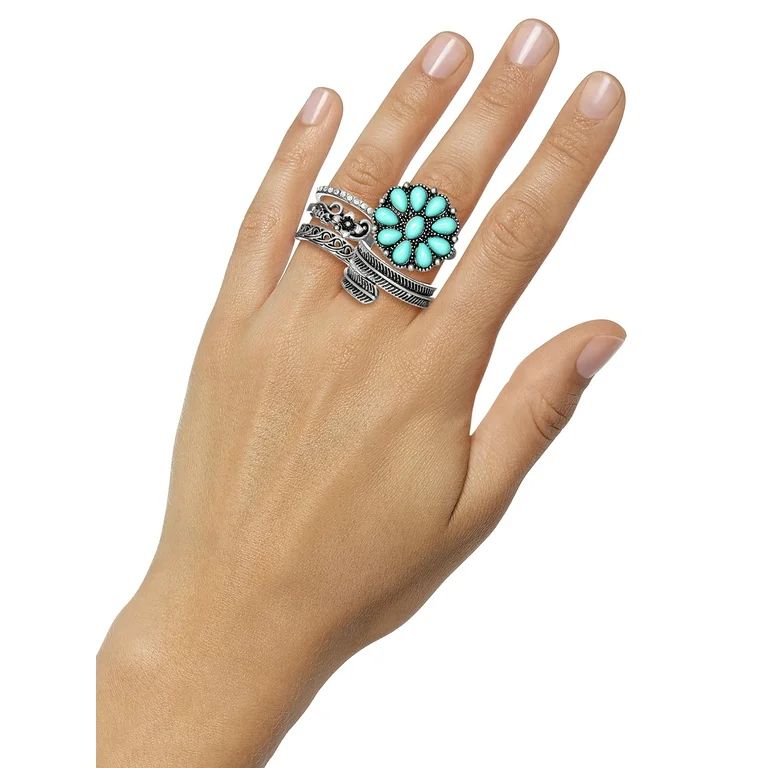 Jessica Simpson Faux Turquoise Stone Ring Set, Set of 5 | Walmart (US)