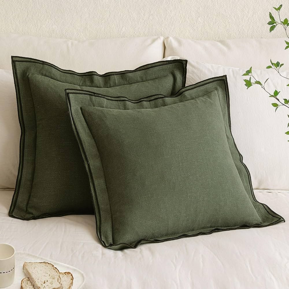 MIULEE Linen Pillow Covers 18x18 Inch Dark Olive Green Decorative Throw Pillow Covers Cozy Boho F... | Amazon (US)