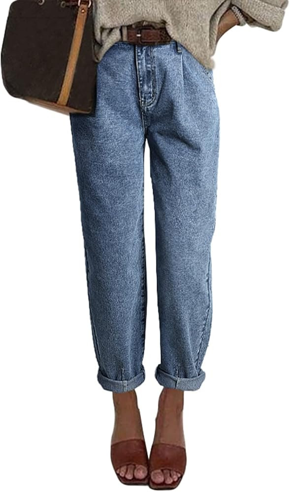 EVALESS Womens Baggy Jeans High Waisted Stretchy Boyfriend Barrel Denim Ankle Pants | Amazon (US)