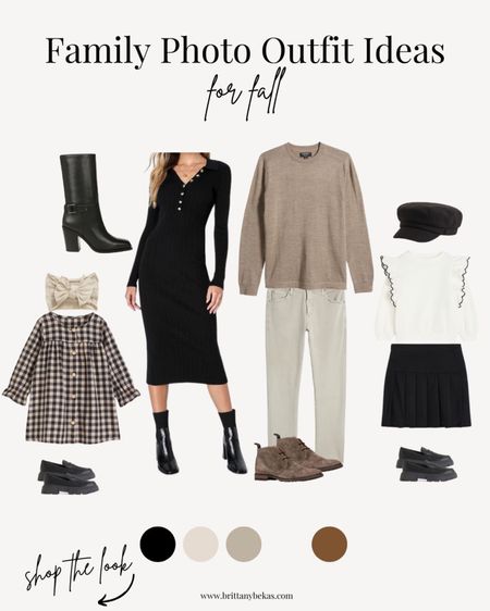 A classic neutral family photo color palette for fall family photos. Stick with one person in a pattern - this toddler dress is so stinking cute with loafers and a huge bow headband. 

Fall family photos - neutral family photos outfits - men's outfits - toddler outfits - fall fashion 2023 - sweater dress 

#LTKfamily #LTKkids #LTKstyletip