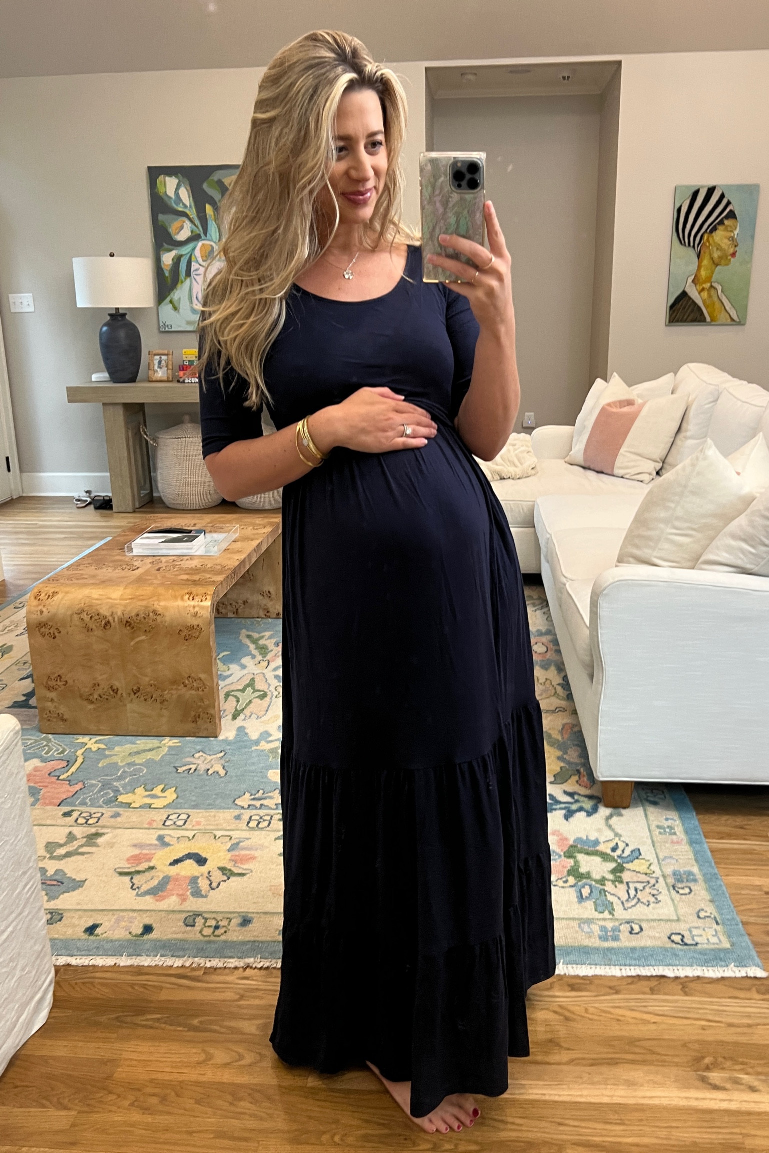 Soft, stretchy and so cute! Wearing a size 4 in this maternity dress! #maternity #bumpfriendly #summerdresses #falldresses 

#LTKbump