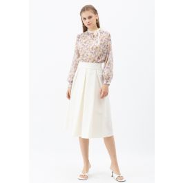 Pearly Waist Pleated Midi Skirt in White | Chicwish