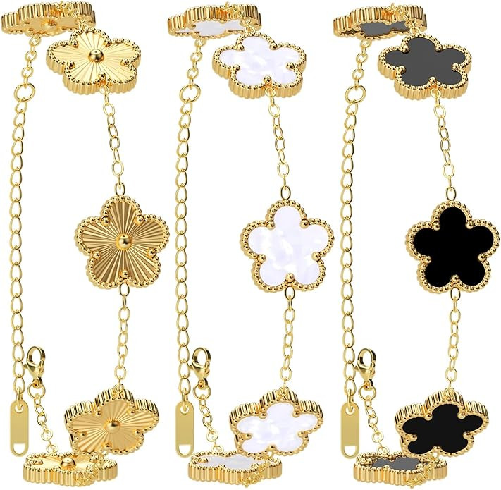 AICase 18K Gold Plated Clover Bracelet Dupes Gold/White/Black Bracelet Set for Women Flower Leaf ... | Amazon (US)