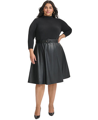 Plus Size Mixed-Media Fit & Flare Dress | Macy's
