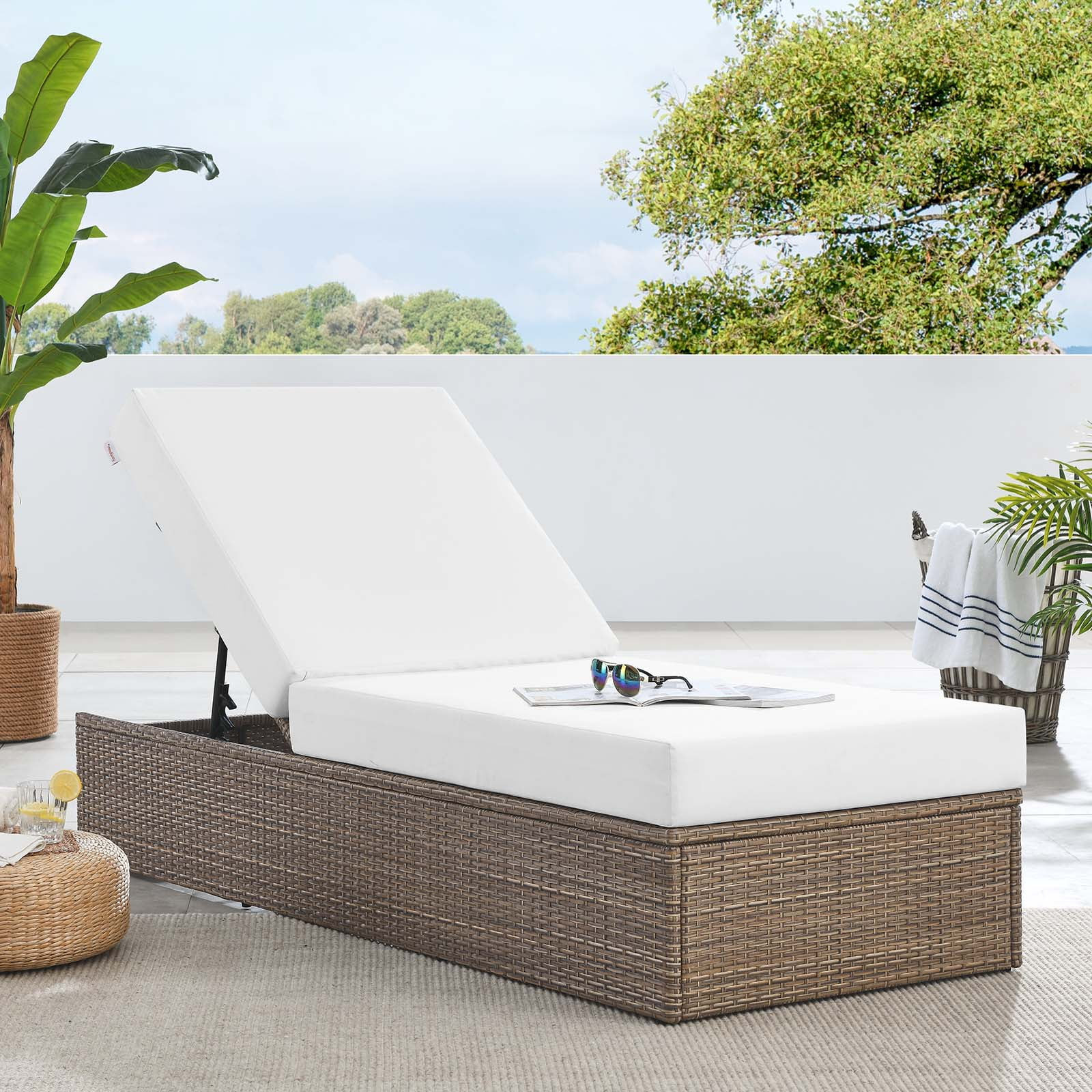 Modway Convene Outdoor Patio Chaise Lounge Chair in Cappuccino White - Walmart.com | Walmart (US)