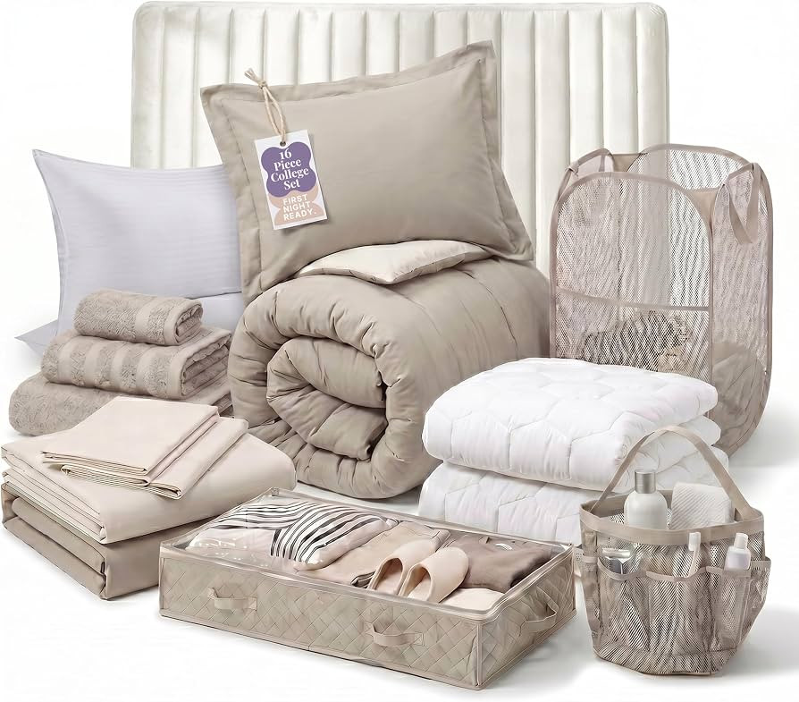 Hearth & Harbor 16 Piece Complete Dorm Room Set, Twin XL Comforter Set, Includes Sheet Set, Mattr... | Amazon (US)