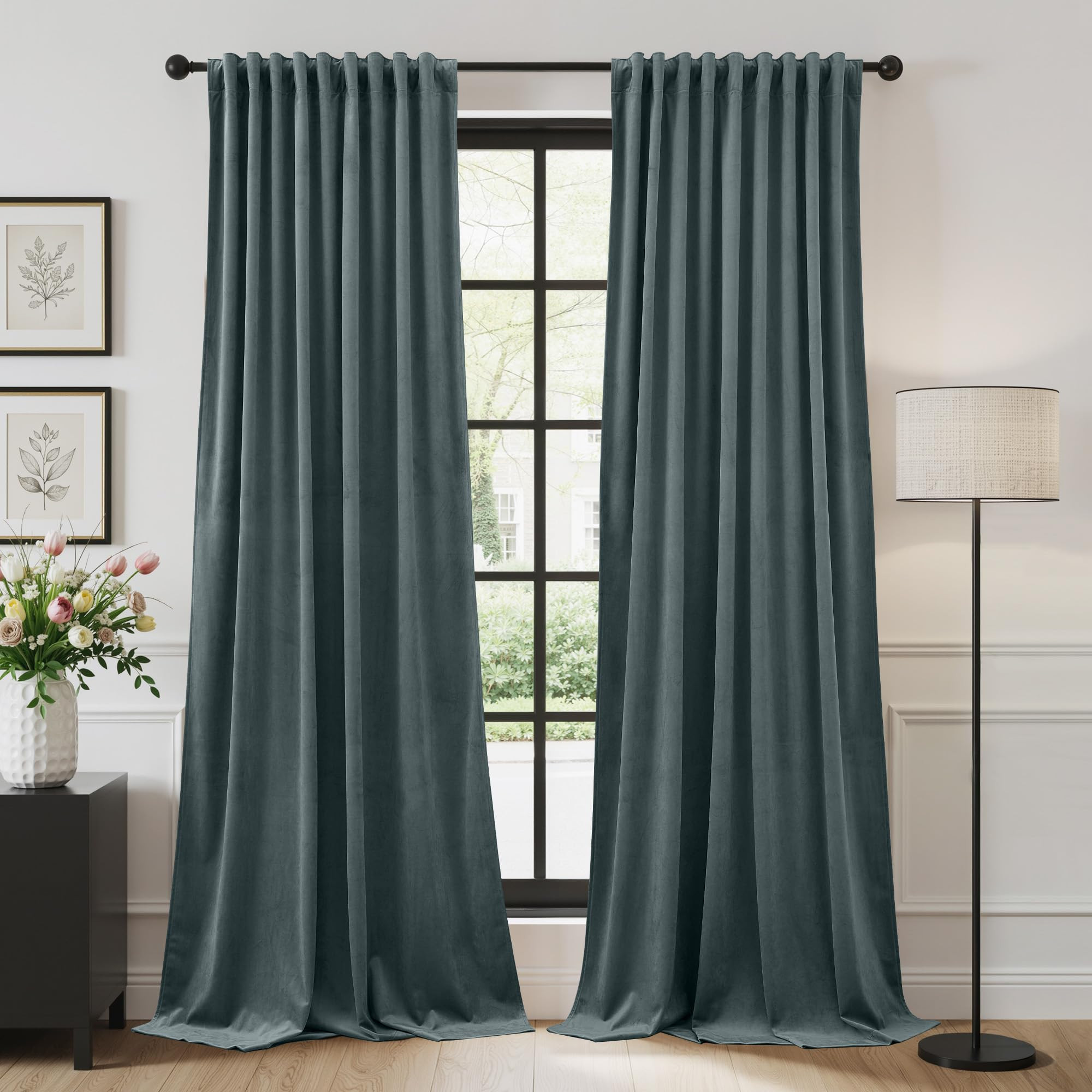 StangH Slate Blue Velvet Curtains for Living Room Back Tab Soft Room Darkening Privacy Protect Wi... | Amazon (US)