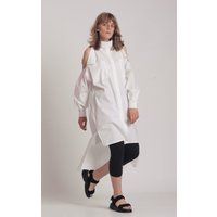 Plus Size Tunic/Oversized White Shirt Maxi Dress Asymmetrical Top Cotton | Etsy (US)
