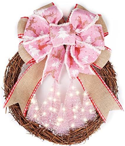 Pink Christmas Wreaths,Christmas Ornaments, Christmas Decorations， Buffalo Plaid Christmas Orna... | Amazon (US)