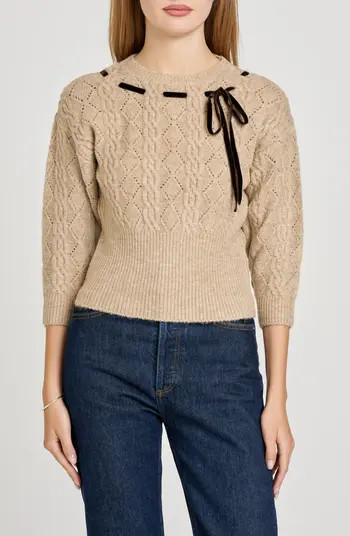 x Sara Walker Miranda Velvet Pointelle Sweater | Nordstrom