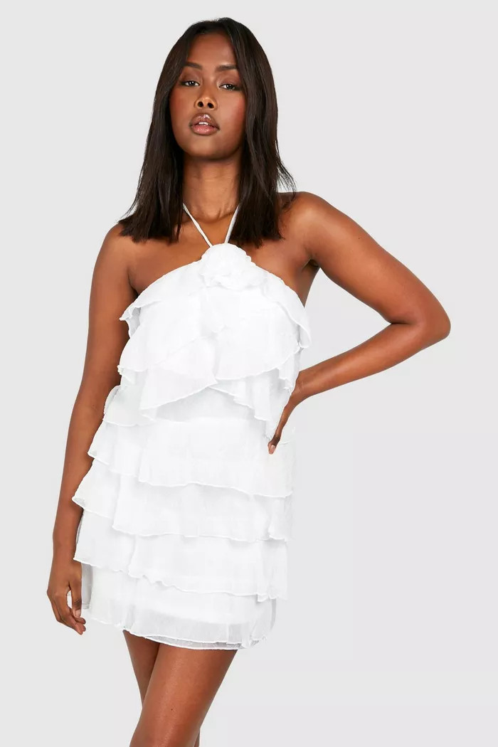 Floral Textured Tiered Mini Smock Dress | boohoo (US & Canada)