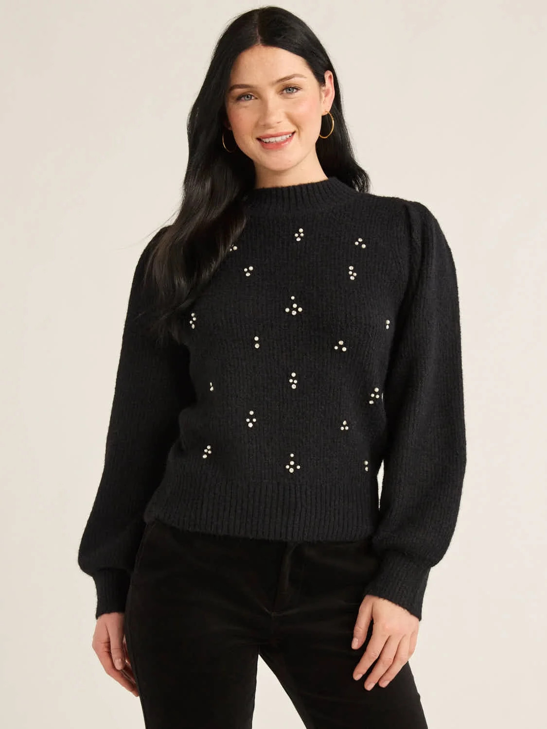 Free Assembly Women’s and Women's Plus Beaded Sweater with Puff Sleeves, Midweight, Sizes XS-4X | Walmart (US)