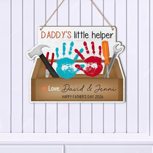 Custom Daddy's Little Helper Toolbox Craft DIY Baby Handprint Art For Father's Day, Dad Tools Handprints Kids Crafts, Hand Print Wooden Sign Fathers Day Gift From Toddler Boy Girl, Handyman Keepsake | Amazon (US)