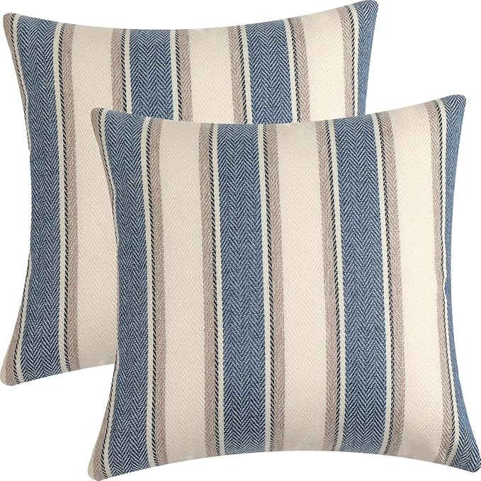 Pack of 2 Cushion Covers 45x45cm Decorative Blue Striped Throw Pillow Covers Boho Soft Retro Pill... | Amazon (UK)
