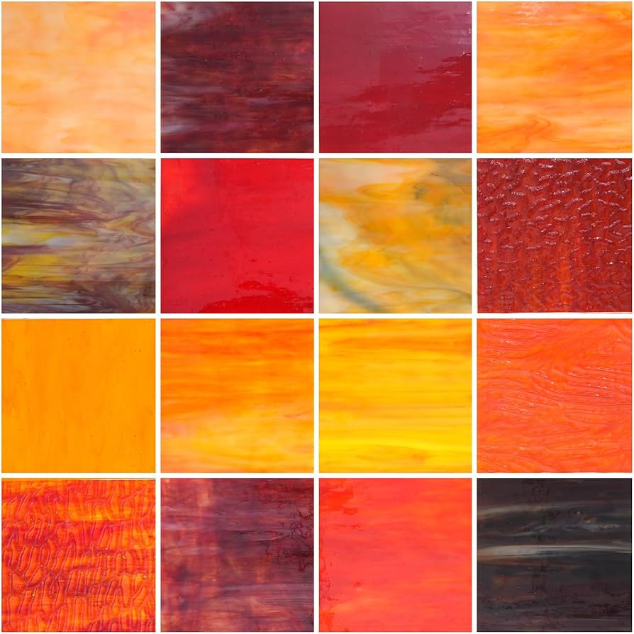 wecrejoni 16 Sheets Red Series Stained Glass Sheets, 4x6 inch Large Cathedral Glass Mosaic Tiles ... | Amazon (US)