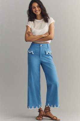 The Colette Scalloped Crop Wide-Leg Pants by Maeve | Anthropologie (US)