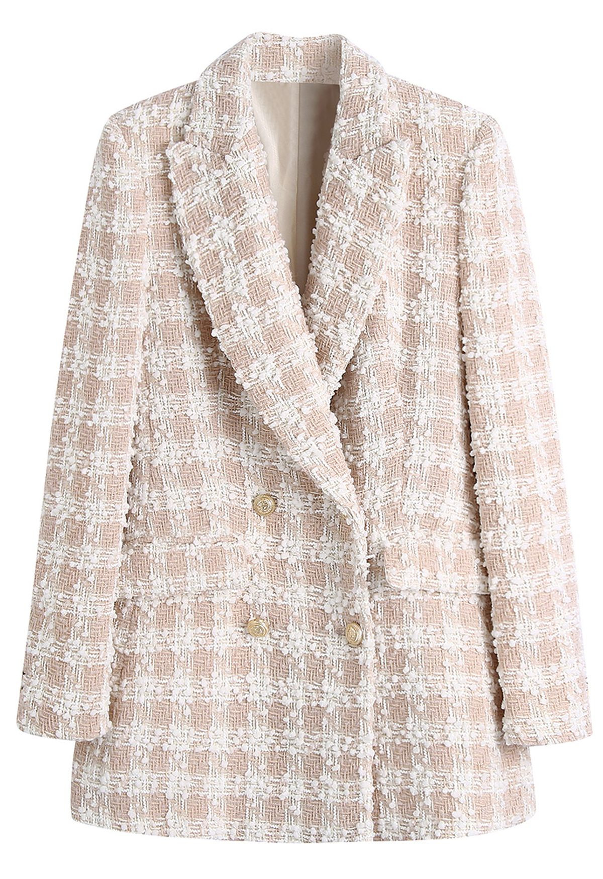 Plaid Tweed Double-Breasted Blazer | Chicwish