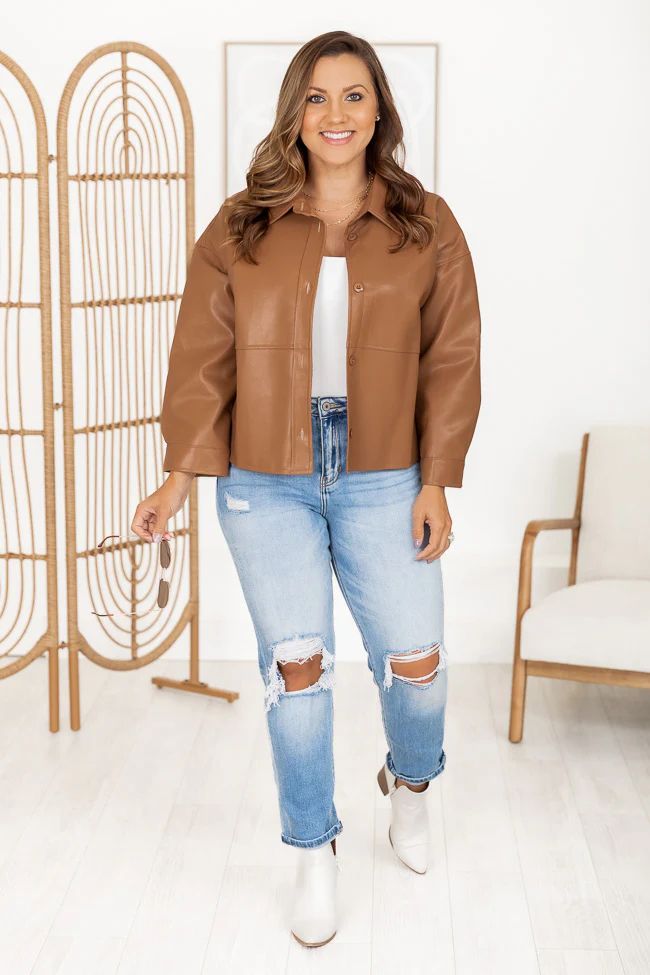 Kiss Me Goodbye Brown Faux Leather Shacket | Pink Lily