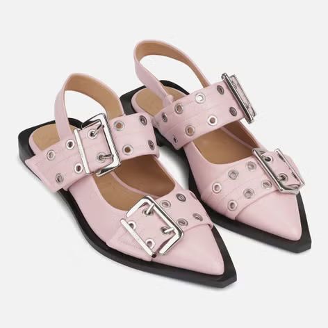 Ganni Women's Wide Welt Buckle Leather Flats | Coggles | Coggles (Global)