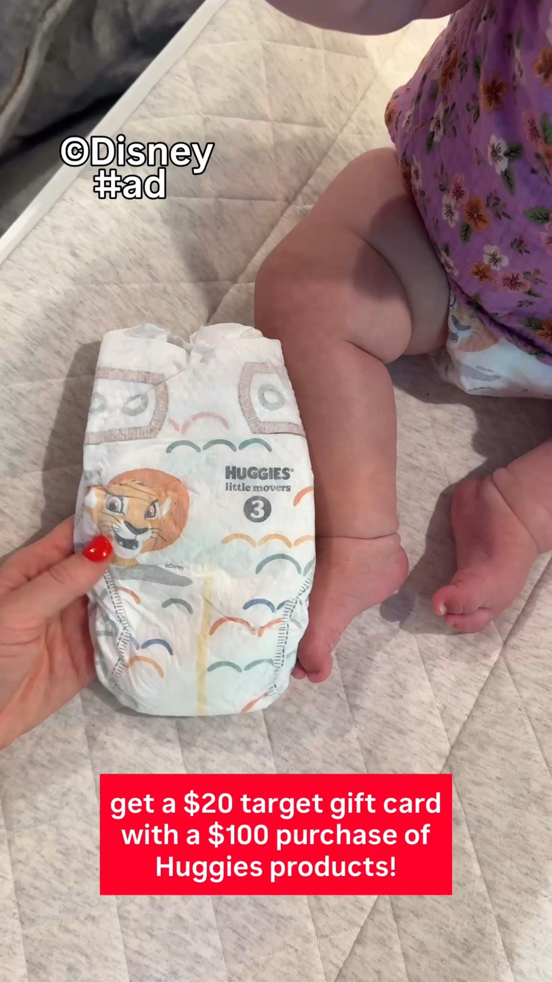 Perfect time to stock up on @huggies because right now you can get a $20 @Target gift card with a purchase of $100 in Huggies products 👏 we have loved Huggies since day one and now 8 months in, we still love them!! 

Offer: Target Circle Deal: $20 Target GiftCard with $100 select baby care purchase

Eligibility: Target Circle Membership

Availablity: Sunday August 23rd- Saturday August 29th, 2026, offer expires at 11:59pmPT.

Terms & Conditions: Category Deal. Valid in store or online. Limit one coupon/deal per Target Circle account. No other same department/category coupon/deal/bonus will apply. Offer excludes items sold & shipped by Target Plus™ Partners and clearance items. Void if copied, scanned, altered, transferred, purchased, sold or prohibited by law. Coupon/deal expires at 11:59pm PT. Item(s) may not be available at all stores. Gift cards and tax will not be included in determining purchase total. Target GiftCard not valid as payment on this purchase; terms and conditions apply. Quantities limited; no rain checks. No cash value. For full details on our Price Match policy, see Target.com/PriceMatch.>

#LTKSaleAlert #LTKmomlife #LTKBaby