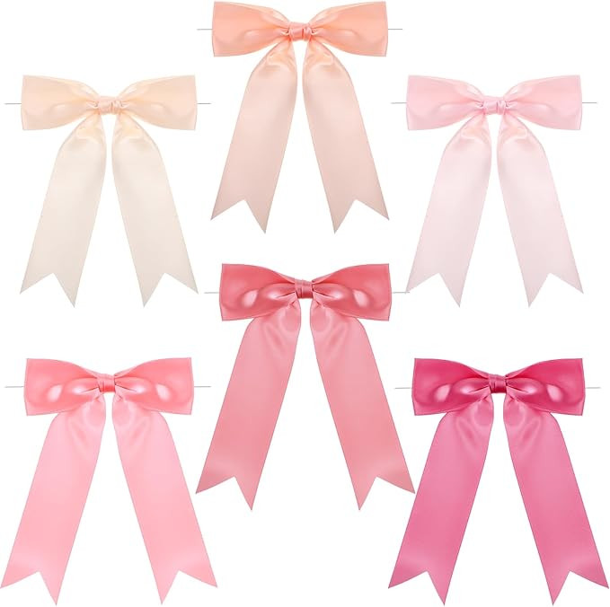 48 Pcs Pink Tie Bows 5 x 7 Pastel Satin Ribbon Bows with Twist Tie Craft Bows for Valentine's Day... | Amazon (US)