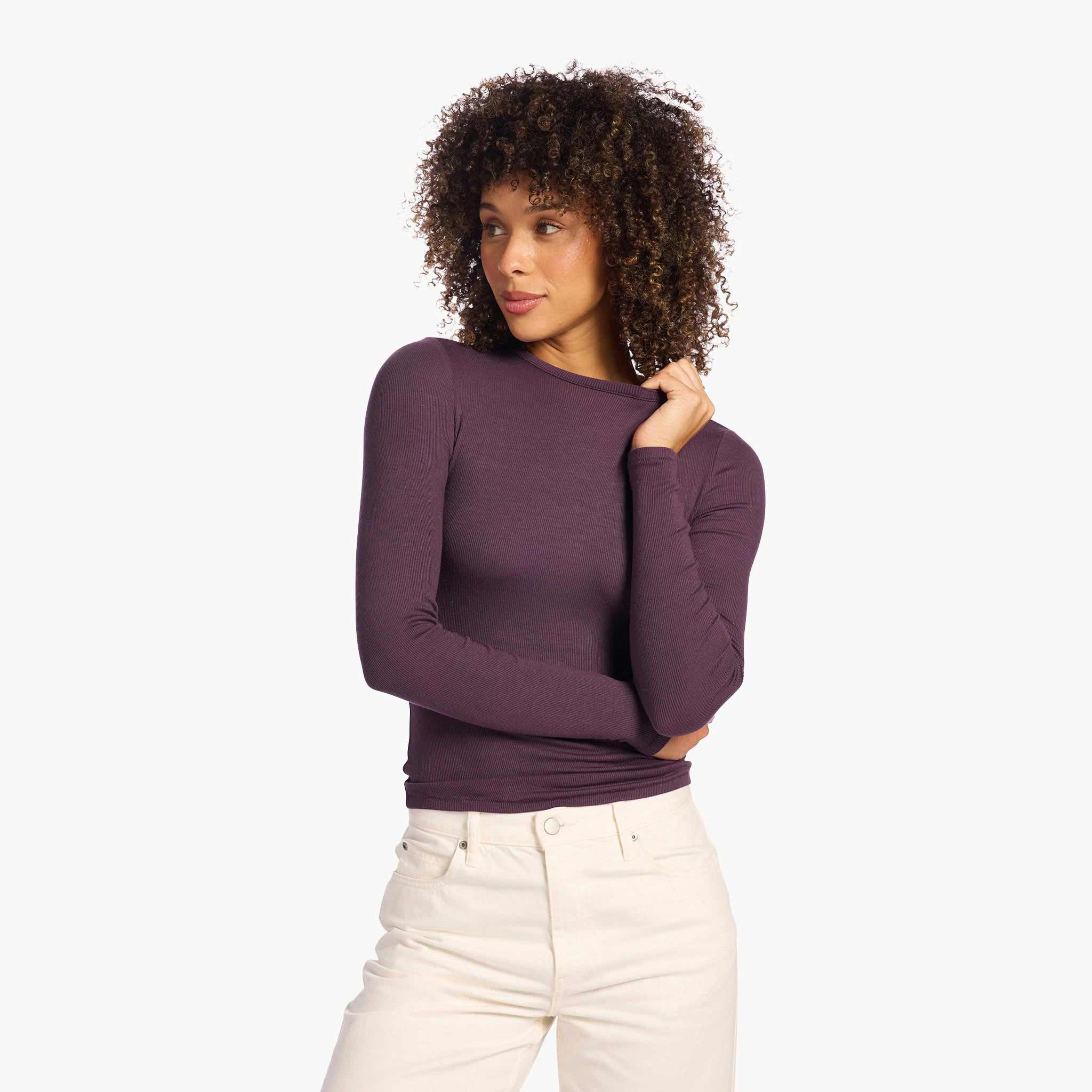 Slinky Rib Long Sleeve Shirt | Plum | Nuuds US
