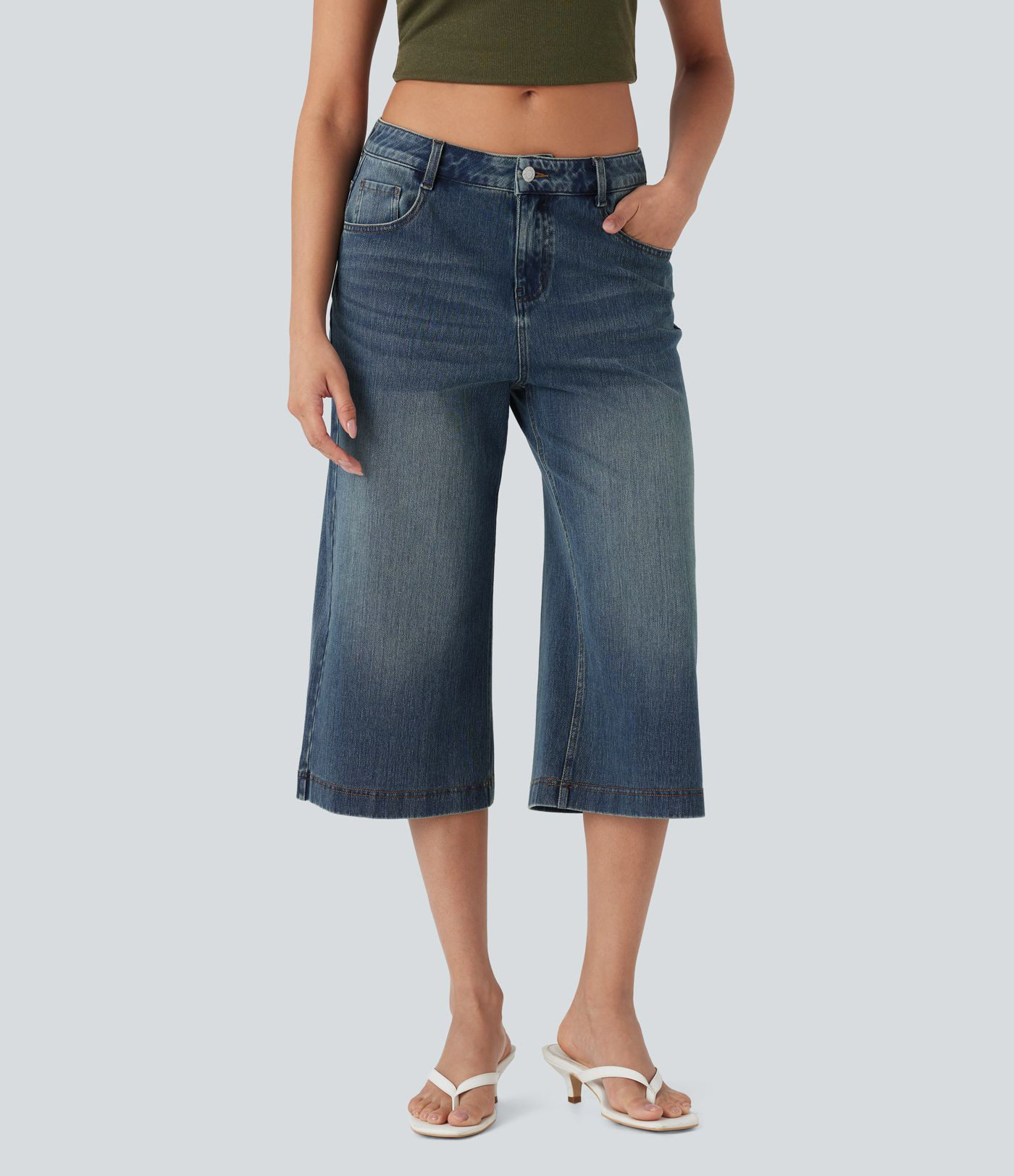 Halara Flex\u2122 Low Rise Washed Casual Capri Baggy Jeans with Pockets | HALARA