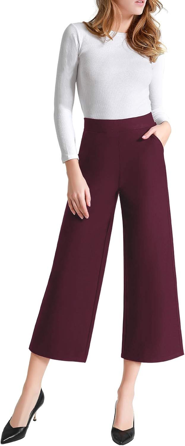 Tsful High Waisted Wide Leg Pants for Women Summer Business Casual Crop Dress Pants Stretch Pull ... | Amazon (US)