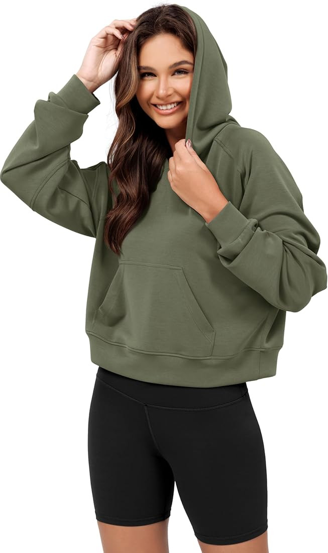 ODODOS Modal Soft Long Sleeve Cropped Hoodie for Women Oversized Pullover Sweatshirts with Pocket | Amazon (US)