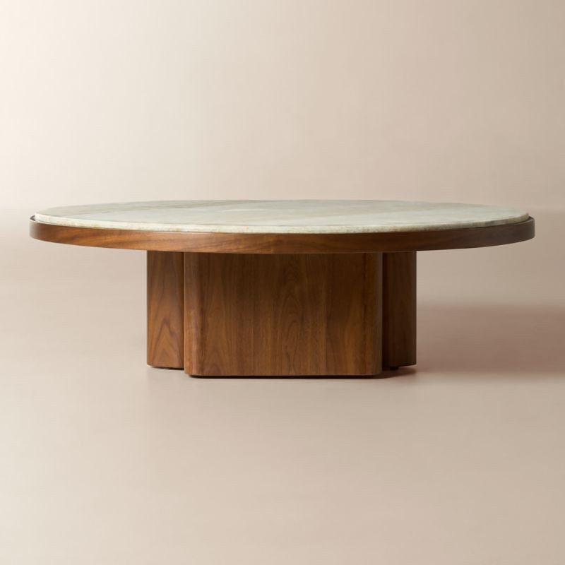 Rio 50" Onyx and Walnut Round Coffee Table | CB2
