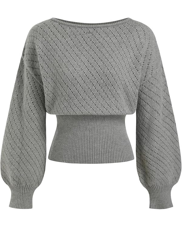 CIDER Women's One Shoulder Sweater Boat Neck Knit Sweater Lantern Sleeves for Women Knit Tops Win... | Amazon (US)