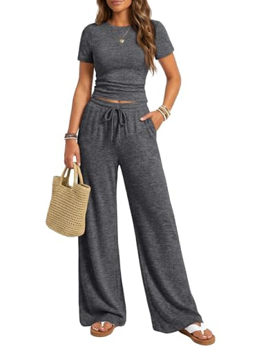 Trendy Queen Womens Lounge Two 2 Piece Sets Summer Spring 2026 Airport Outfits Travel Matching Sweatsuit Sweat Suit Workout Cruise Clothes Vacation Loungewear Pajamas Fashion Holiday Dark Grey S | Amazon (US)