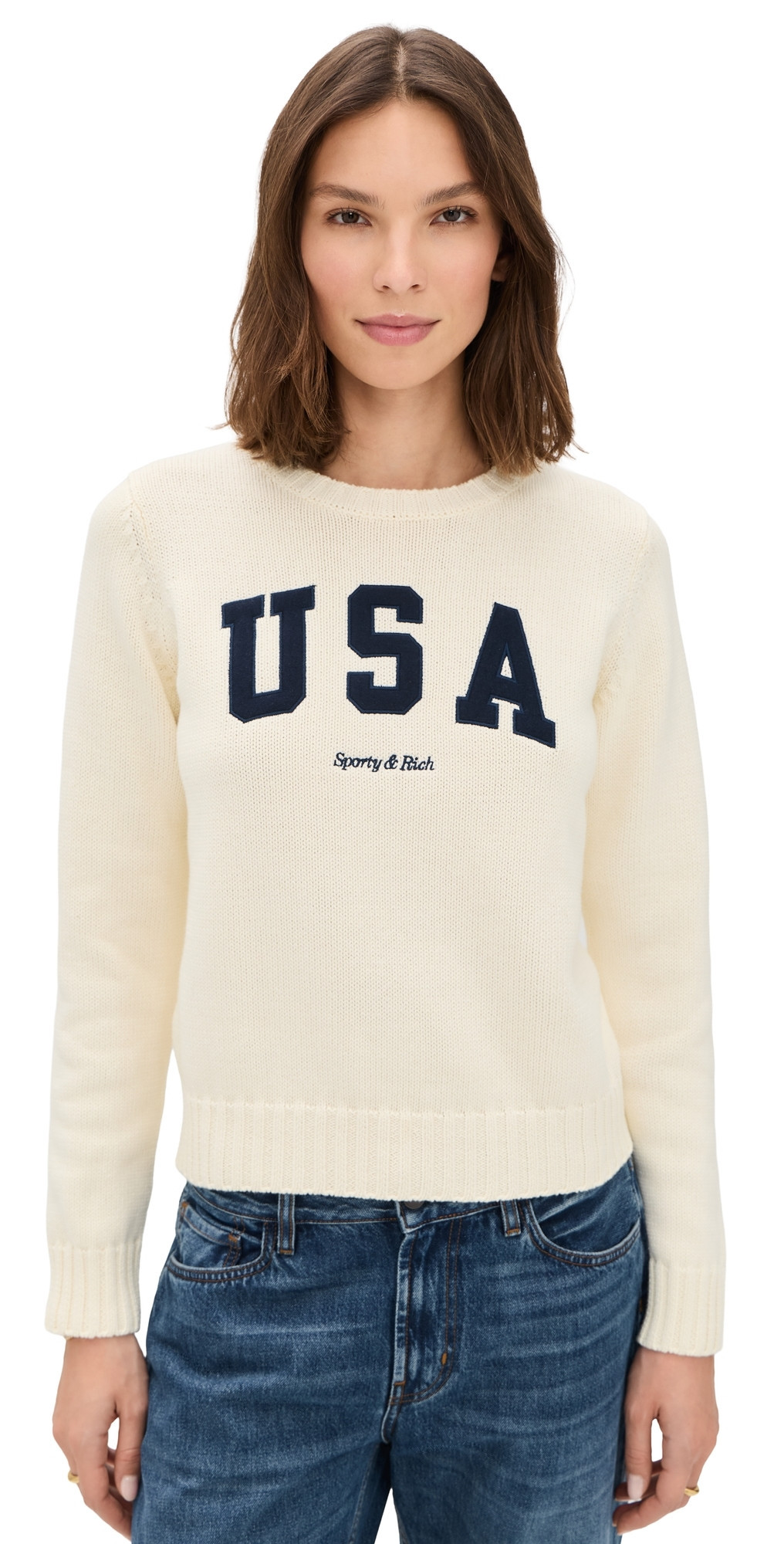 Sporty & Rich USA Knitted Sweater Ecru L | Shopbop