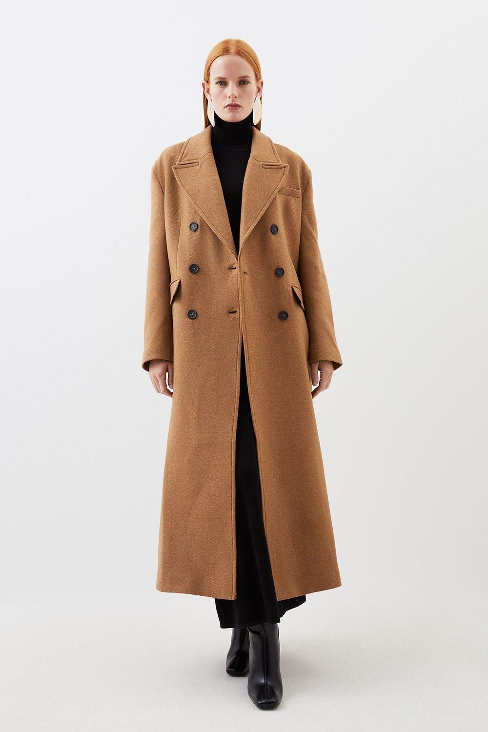 Italian Manteco Wool Blend Oversized Strong Shoulder Double Breasted Coat | Karen Millen UK + IE + DE + NL