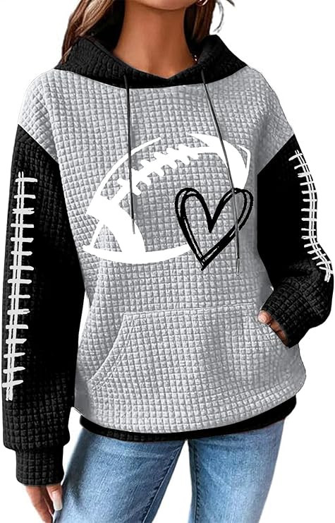 Game Day Hooded Sweatshirt Women Funny Football Graphic Shirt Waffle Knit Game Day Pullover Hoodi... | Amazon (US)