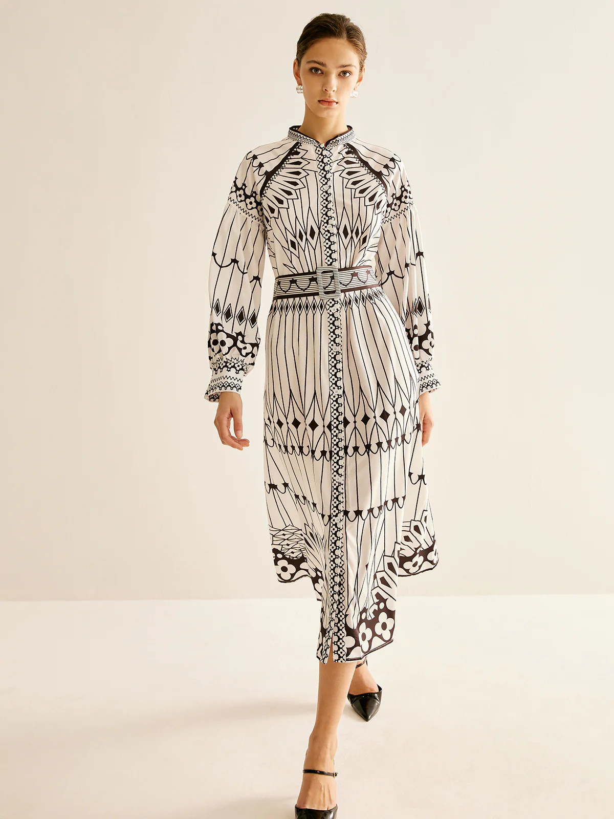 Boheme Stand Collar Split Dress | Commense