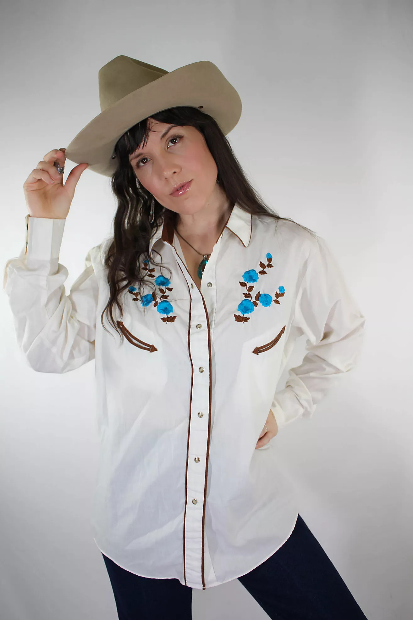 Vintage Floral Embroidered Western Pearl Snap Blouse Selected By Moons + Junes Vintage | Free People (Global - UK&FR Excluded)
