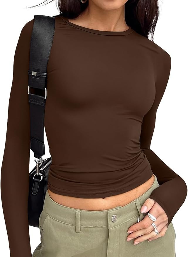 Trendy Queen Womens Long Sleeve T Shirts Fall Fashion 2026 Basic Crop Tops Going Out Outfits Y2k ... | Amazon (US)