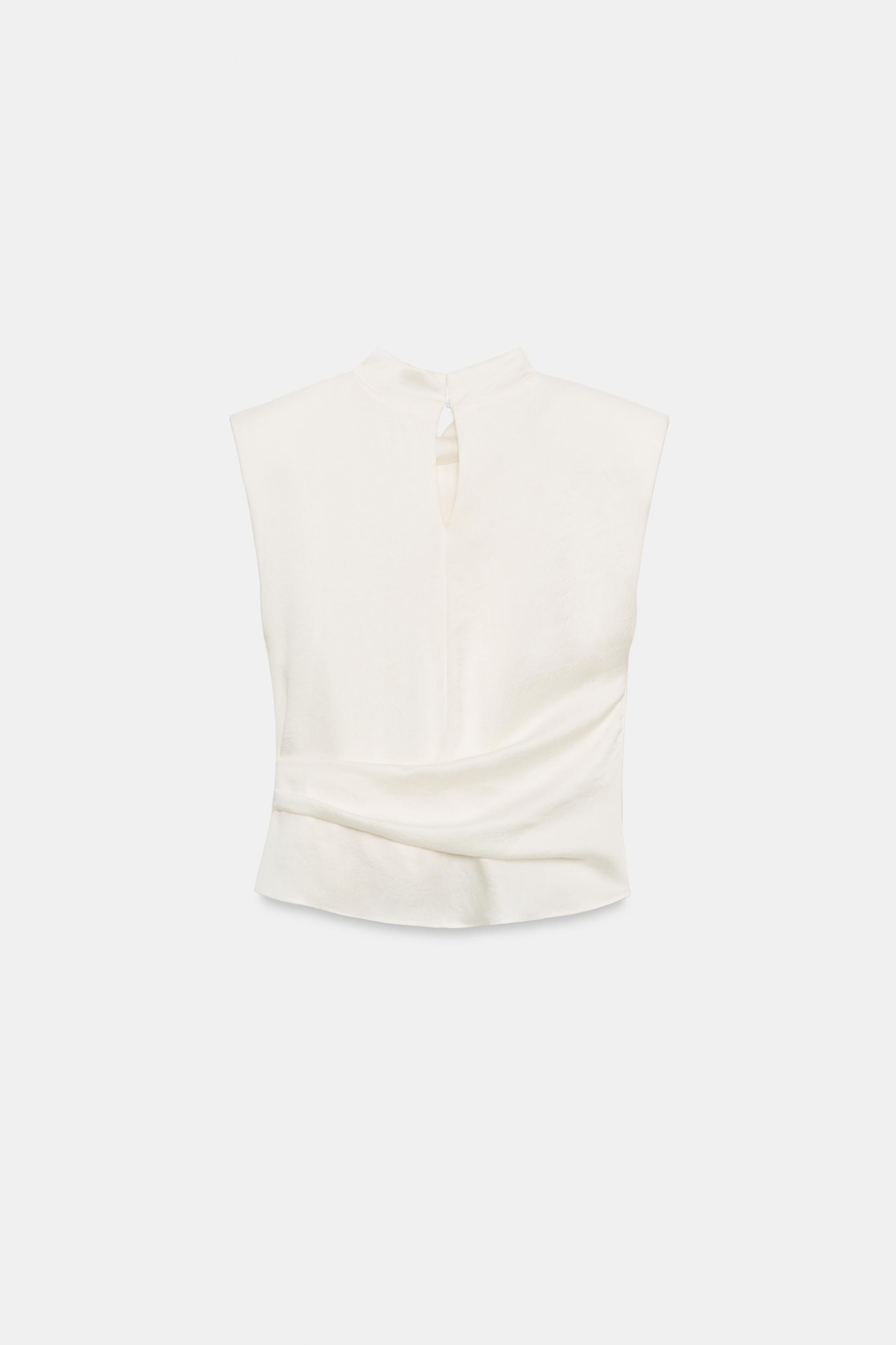 SATIN EFFECT SHOULDER PAD KNOT TOP | Zara US