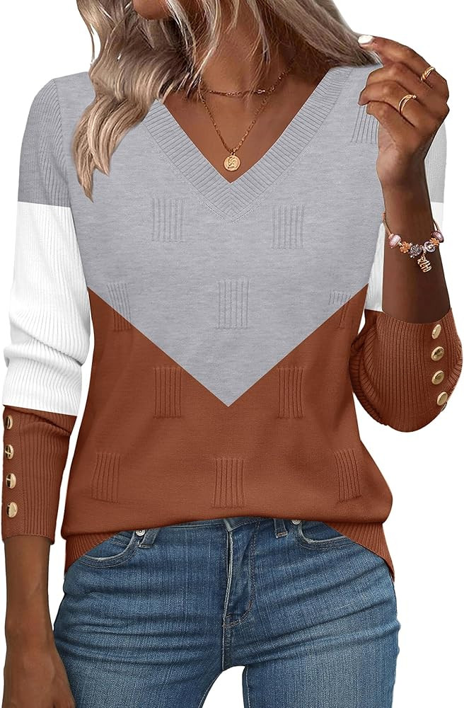 Zeagoo Womens V Neck Sweaters Shirts Long Sleeve Lightweight Ribbed Knit Pullover Sweater Blouse ... | Amazon (US)