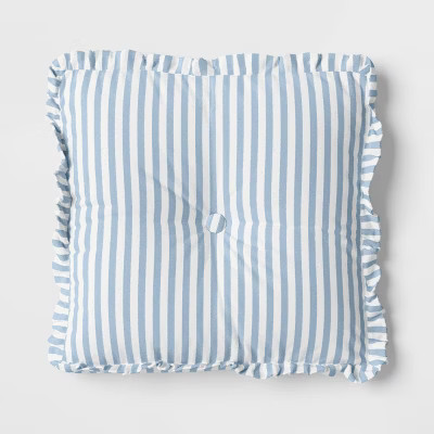 Oversized Square Stripe Pillow with Ruffle Trim Blue/White - Threshold™ | Target