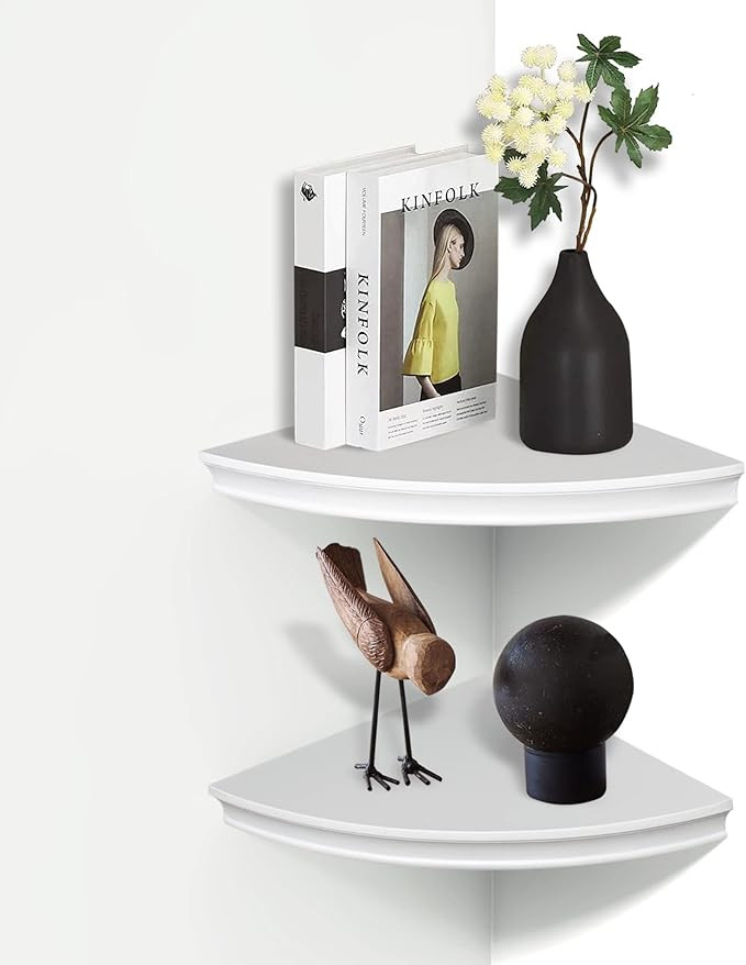 AHDECOR White Floating Corner Shelves, Crown Molding Corner Shelf for Storage and Display in Livi... | Amazon (US)