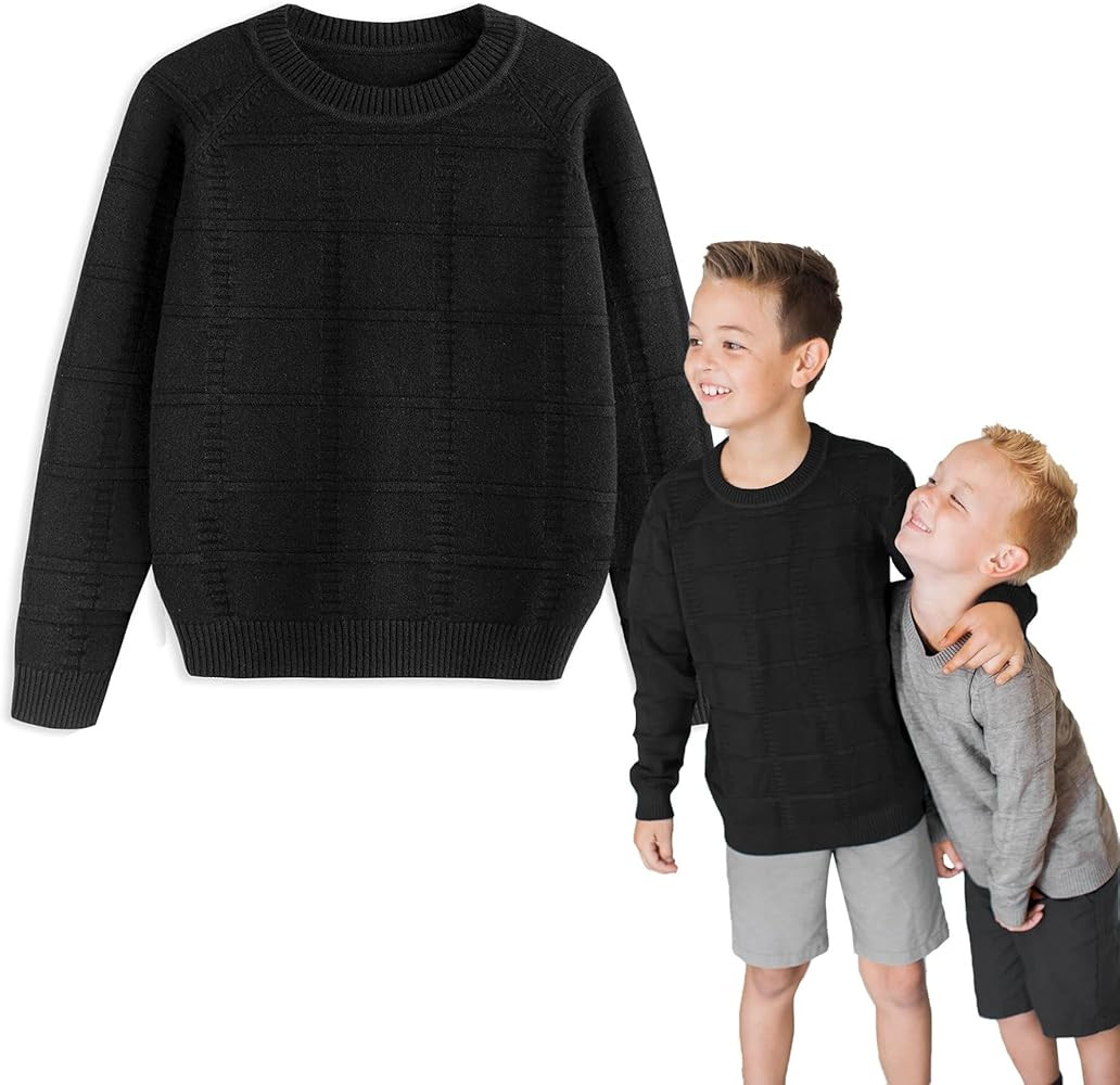 Curipeer Boys' Girls' Sweater Fall Solid Color Plaid Kids Crew Neck Pullover Winter | Amazon (US)